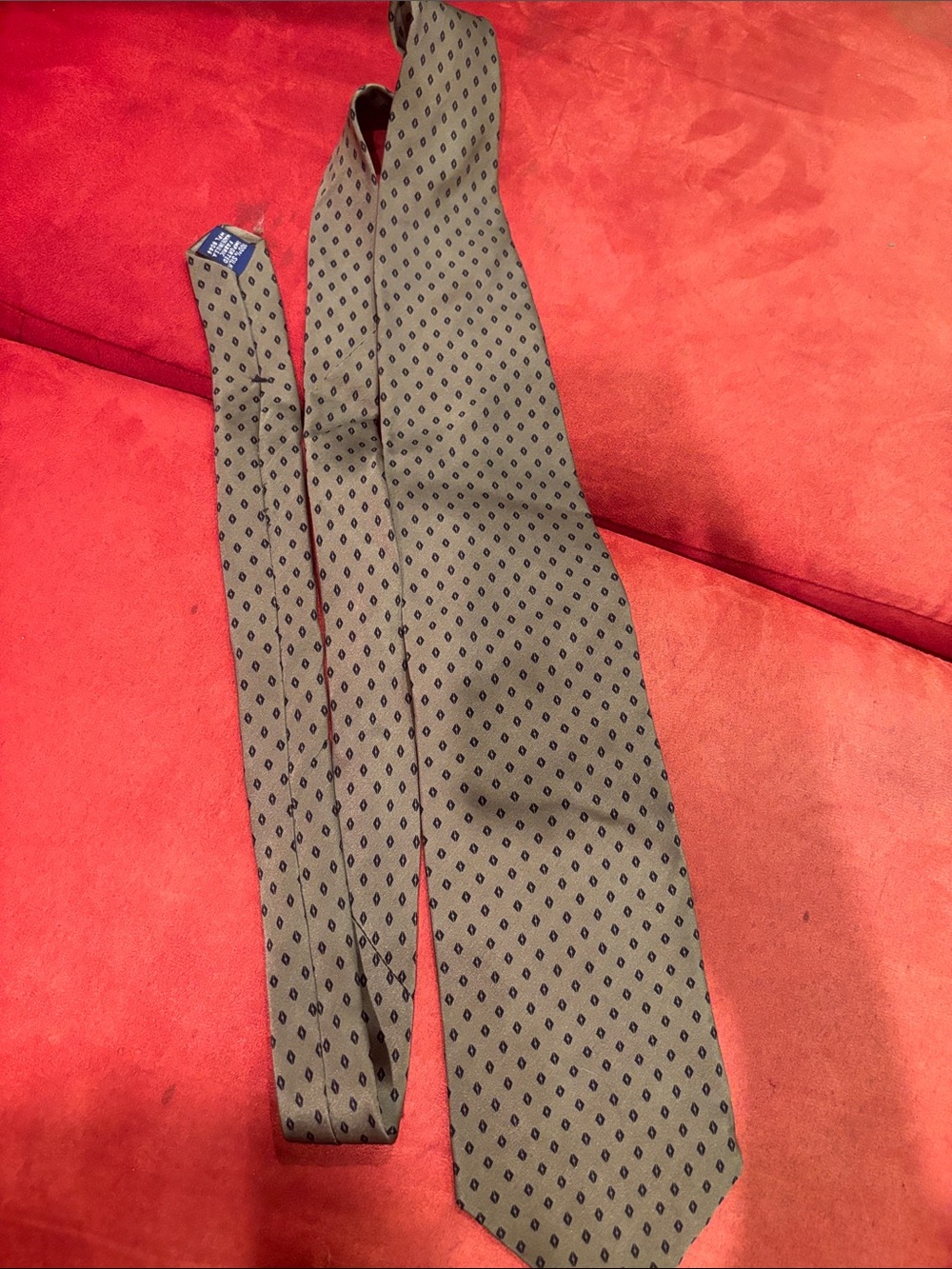 Olive Green Men's Tie with Navy Micro-Pattern